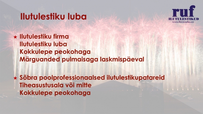 Ilutulestik pulmas, Rinald Kodasma, RUF Ilutulestikud Ilutulestik pulmas, Rinald Kodasma, RUF Ilutulestikud
